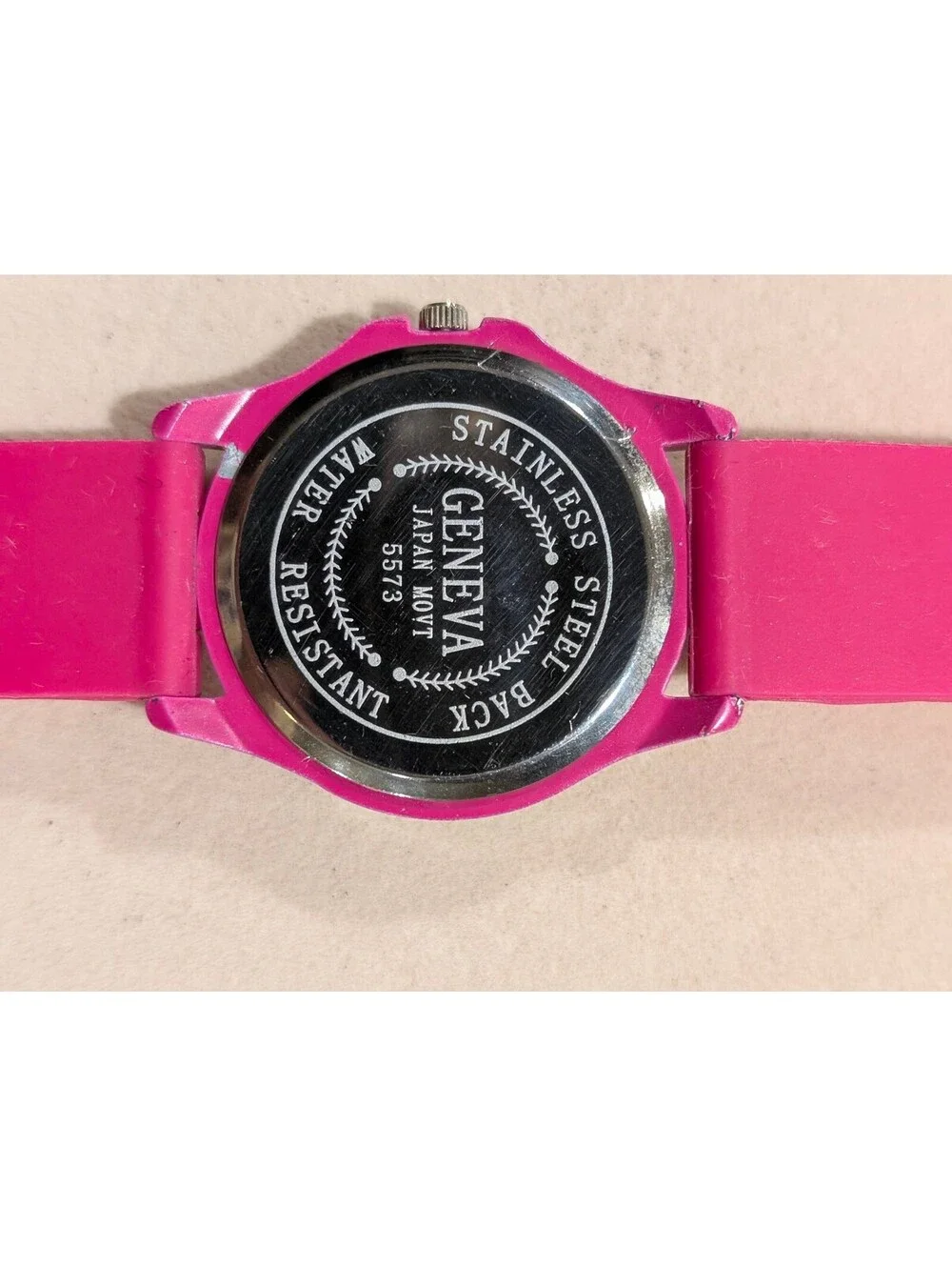 Geneva 5573 Pink Rhinestone Watch Silicone Band Y2K Statement